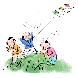 古风春天孩童放风筝