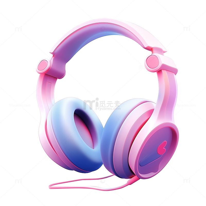粉蓝色3d渲染耳机音乐素材