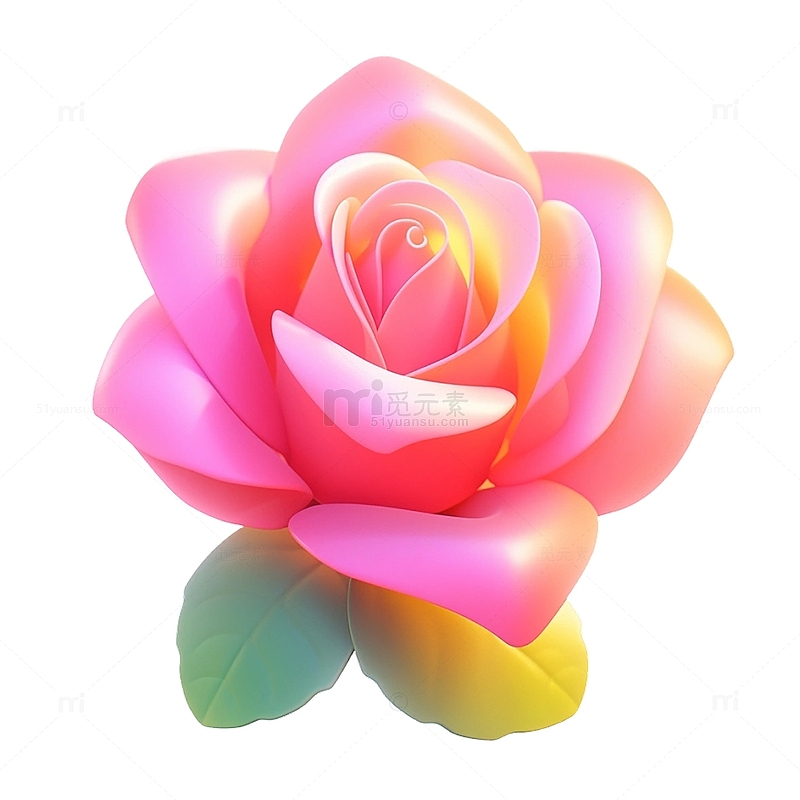 3D立体粉色玫瑰花朵免抠素材