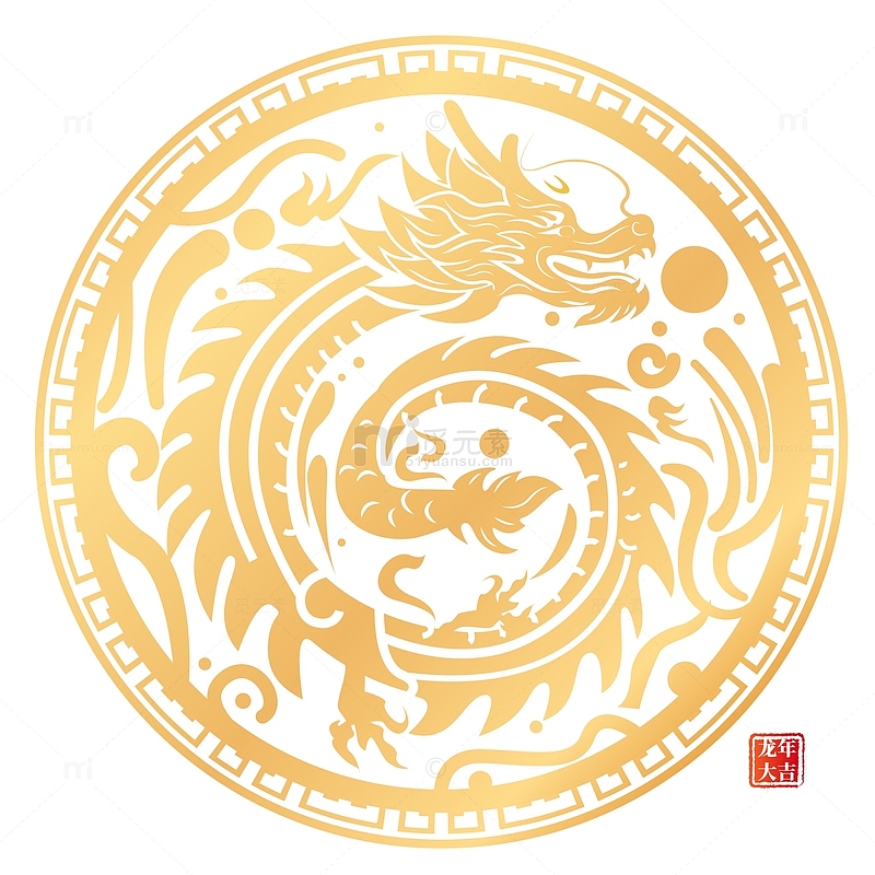 金色中国风复古2024龙年纹理装饰