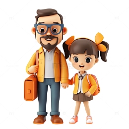 开学季父亲带着女儿去上学