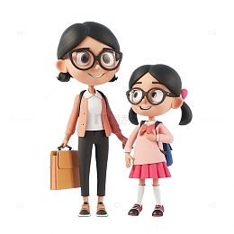 开学季母亲带着女儿去上学