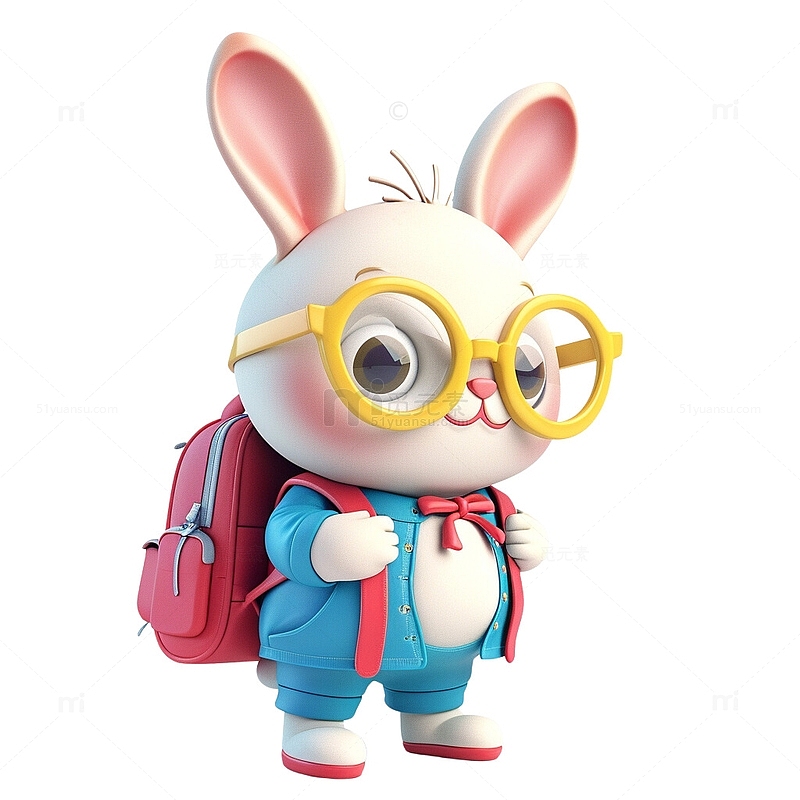可爱的背着书包去上学的小兔子