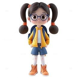 开学季去上学的3D立体女生