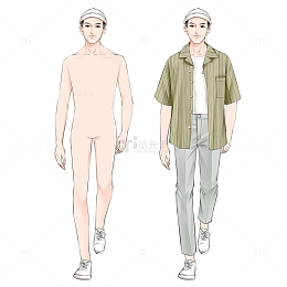 手绘男性服装时装模特
