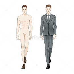 手绘男性服装西装时装模特素材