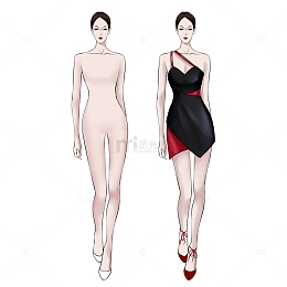 手绘时尚女模特女装模特服装设计