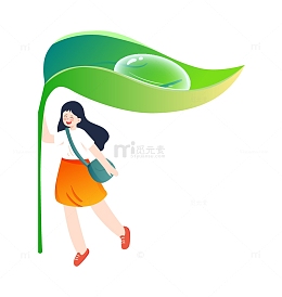 春天拿着绿叶的少女