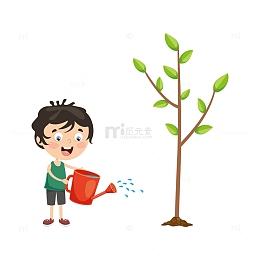 植树节小男孩洒水种树
