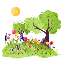 水彩手绘春天绿植