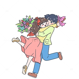 情人节情侣手捧鲜花相拥约会