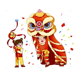 正月十五元宵节舞狮热闹场景