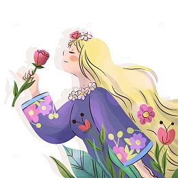 拿着玫瑰花的金发少女