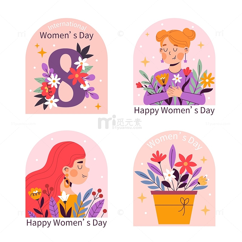 妇女节唯美卡通贴纸