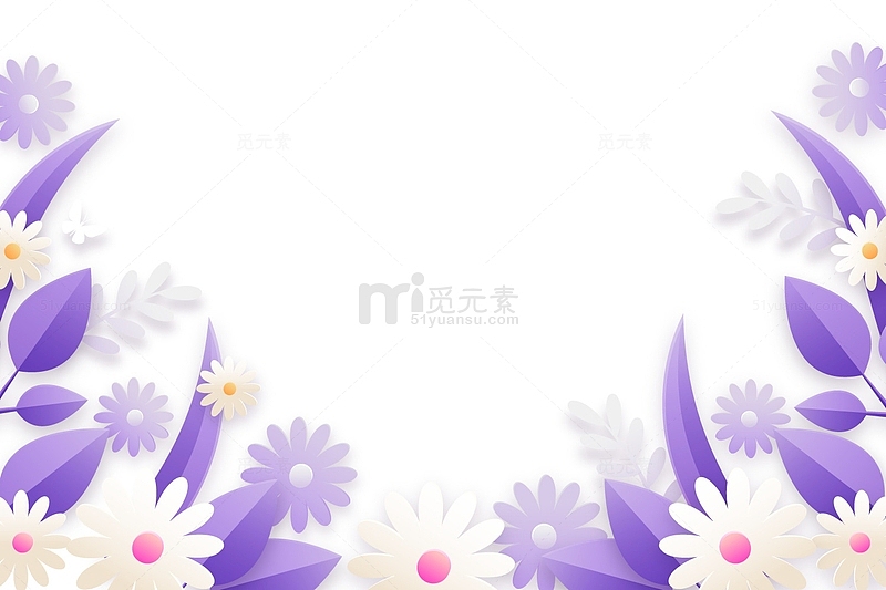 唯美剪纸风紫色底框花草