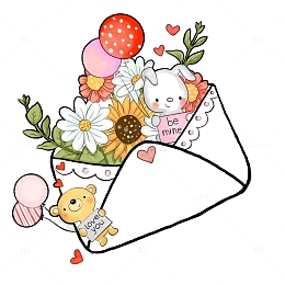 小熊表白小兔的鲜花信封