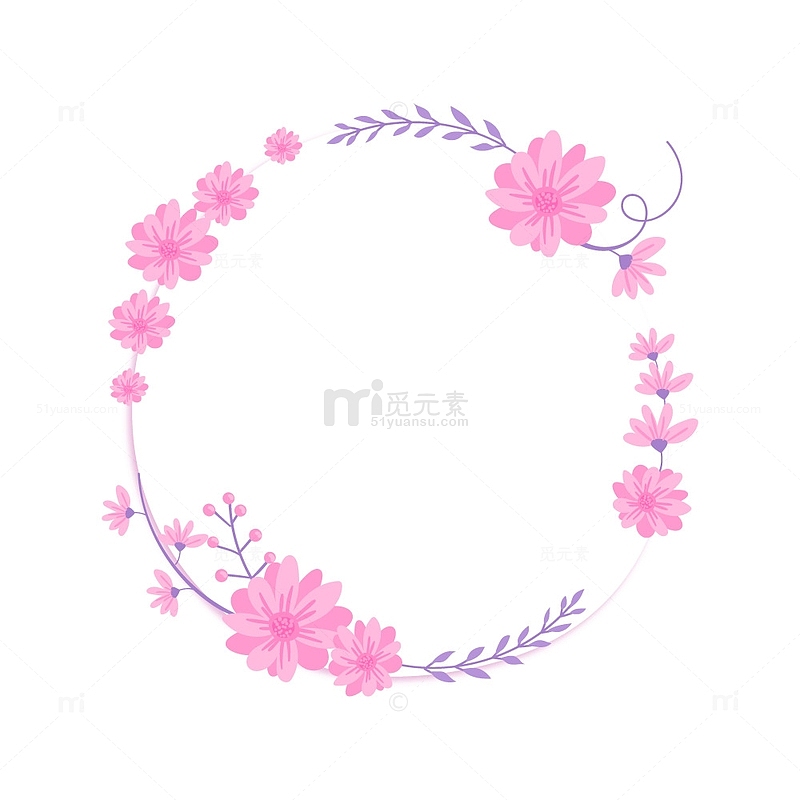 粉色花环圆形边框