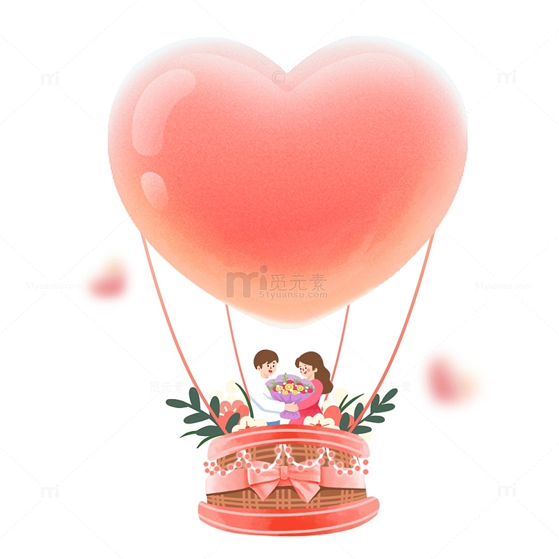 情人节情侣浪漫爱心热气球创意元素