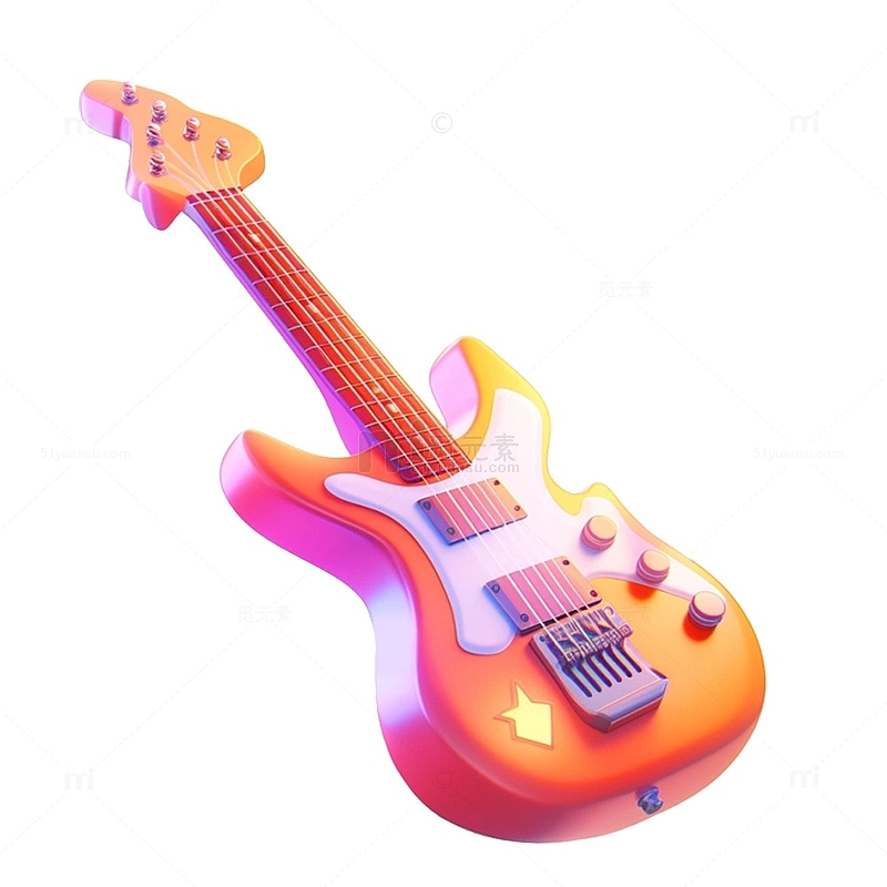 3D立体红色吉他免抠素材