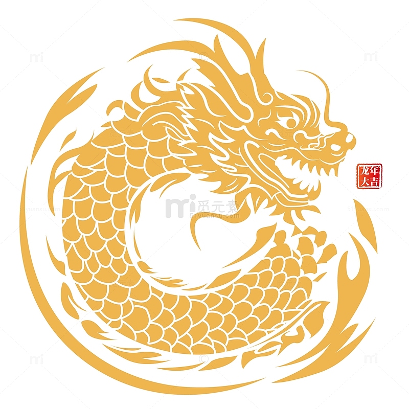 金色中国风古典2024龙年剪影装饰元素