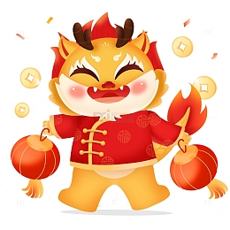 红色喜庆中国风龙年生肖形象装饰元素