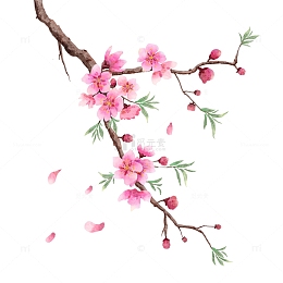 桃花水彩风元素