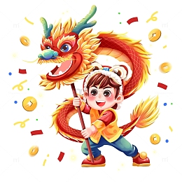 新年春节舞龙卡通插画元素