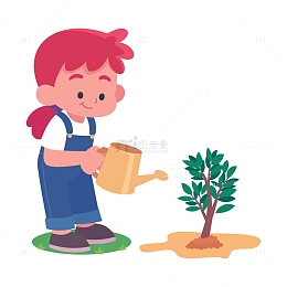 可爱卡通小女孩种树