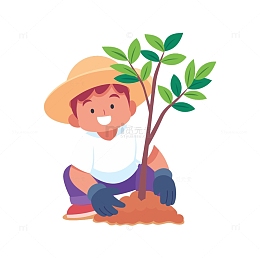可爱男孩栽种树苗