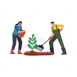 扁平植树插画