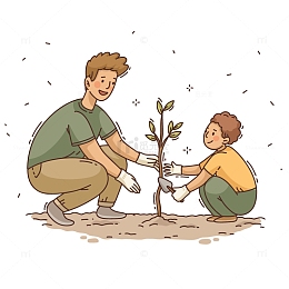 亲子温馨互动植树节种树