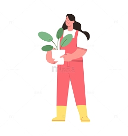 抱着盆栽的女孩