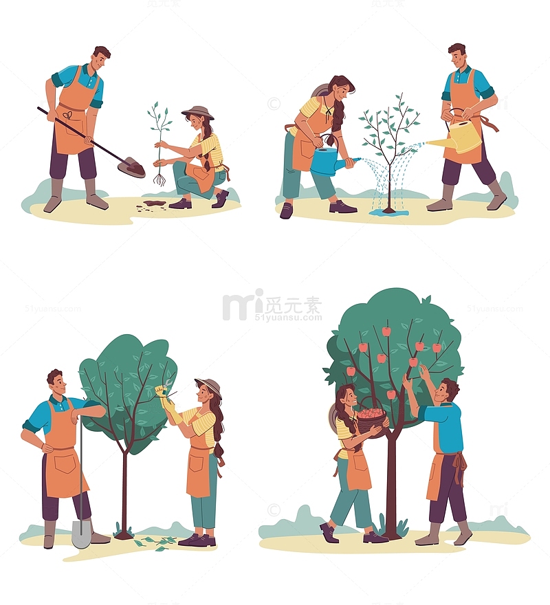 种树到收获组合插画过程