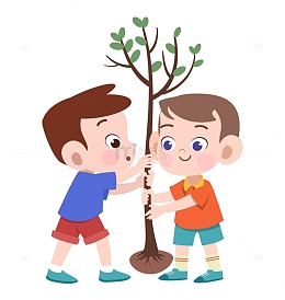 学生春季栽种树苗植树