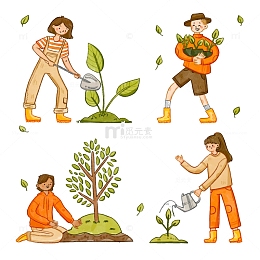 春季环保植树小树苗浇水