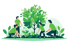 绿色清新春天栽种树苗