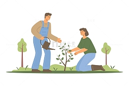 春季植树节栽种树苗