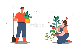 情侣植树节种树劳作