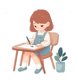 小学生在认真的画画
