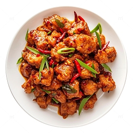 辣子鸡块中餐快餐炒菜俯视图照片