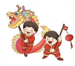 春节庙会元宵节举灯笼舞龙欢乐