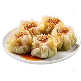 一盘肉烧卖美食