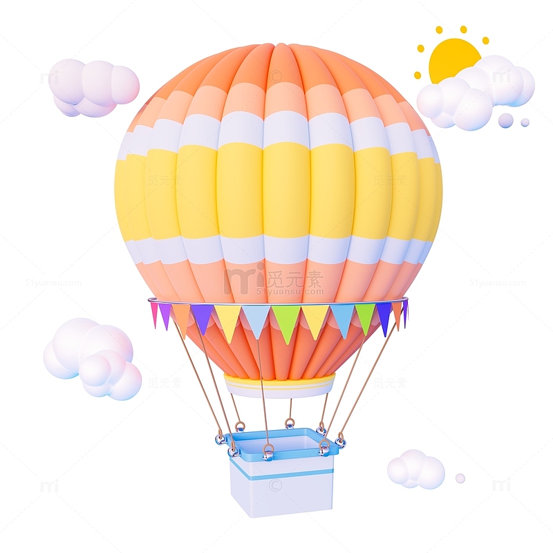 漂浮的彩色卡通3D热气球模型