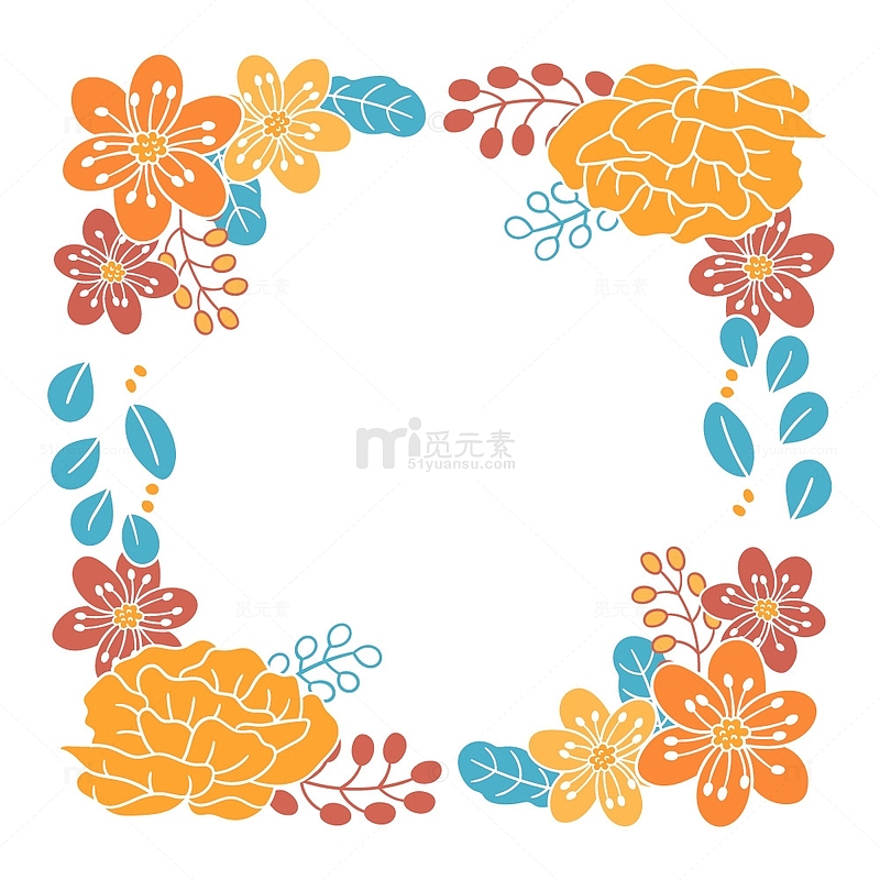 橙色花卉植物方框装饰