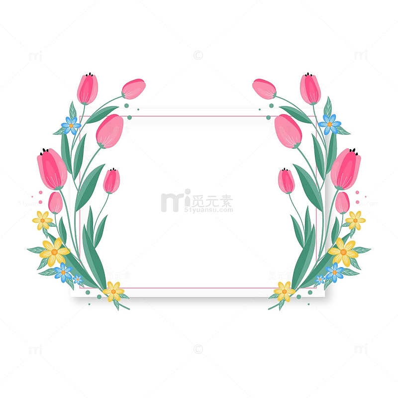 粉色郁金香母亲节边框卡片
