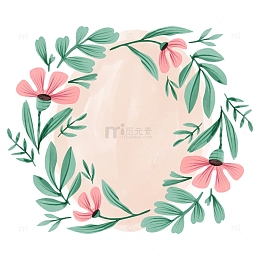 小清新鲜花绿叶圆环