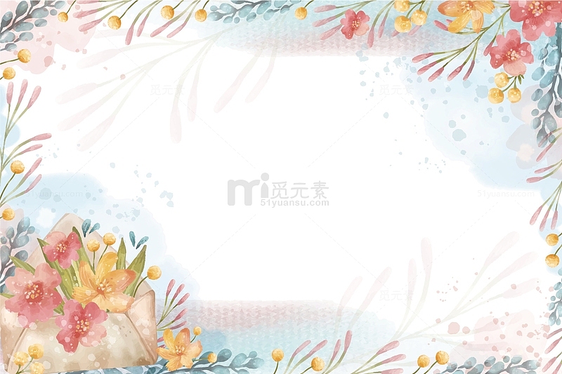 蓝色淡雅水彩花卉边框