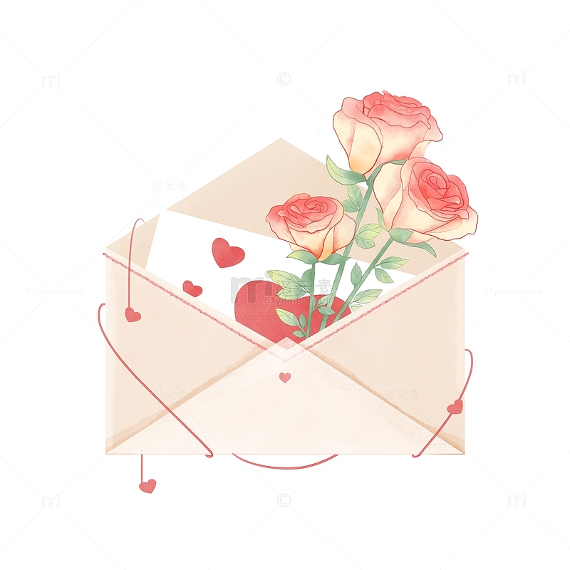 情人节水彩粉色玫瑰信封