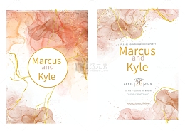 粉橙大理石纹水彩晕染邀请函