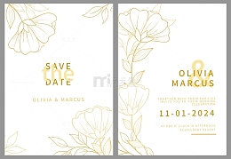 白色金线描边花卉简约邀请函